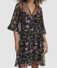 Kensie Dresses Women's Black Floral Embroidered-Mesh Dress Size 4