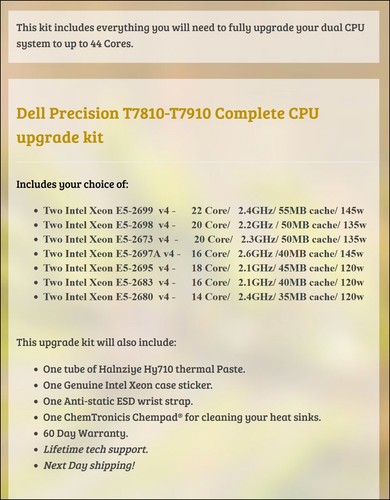 Complete CPU ugrade Dell Precision T7810,T7910 up to 44 Core E5-2699 V4 Matched - Picture 2 of 9