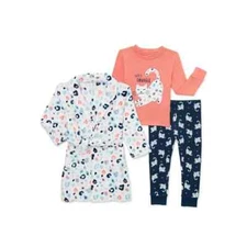 Girls Pajama & Robe Sleepwear Set Toddler 3 Piece Cat Print Wonder Nation Sz 5T