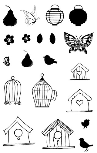 Birdcages, Birdhouses, Birds, Butterflies Unmounted Rubber stamps - SA-6075
