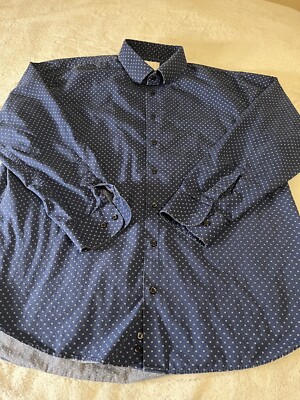 Nordstrom Men's Button Shirt 171/2-34 Business Geometric Blue Long Sleeve  Casual