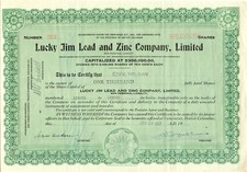 CANADA 1937 LUCKY JIM LEAD AND ZINC COMPANY Ltd., Zertifikat &uuml;ber 1.000 Gr&uuml;nder