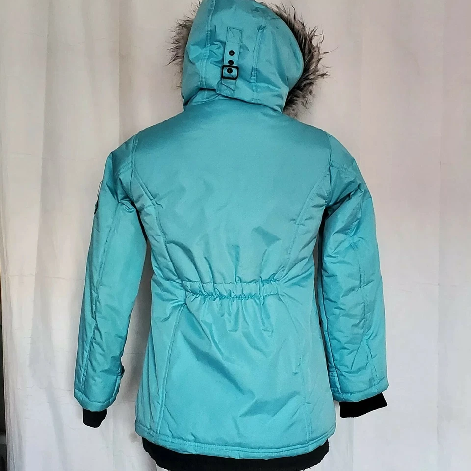 Hawke & Co Outfitter Winter Down Jacket Blue Hood Faux Fur 16 - Image 2 of 4