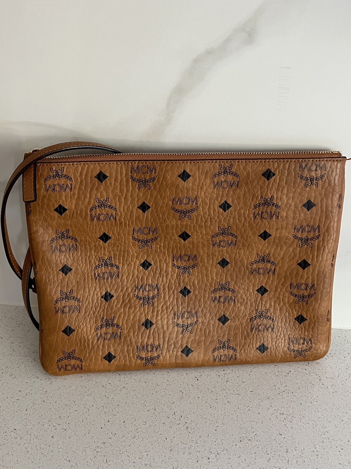 MCM Visetos Original Pouch Crossbody Cognac Gem