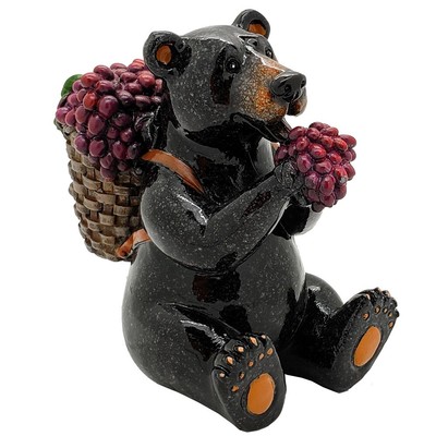 Animal World Black Bear Berry Picking Farmer Resin Figurine For Home Decor