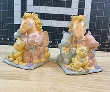 Nursery Book Ends - Quilted Animal Figurines - Vintage 1992 