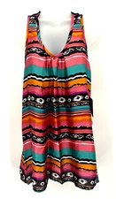 Signature Studio Top Womens Large Colorful Aztec Crochet Artsy Boho Festival NWT