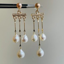 boucles d'oreilles argent pl or 18ct perles de culture d'eau douce fait mai#1516