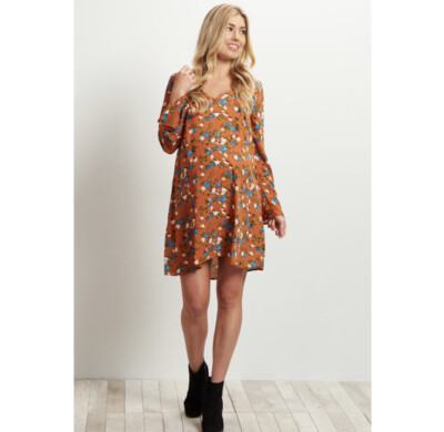 PINKBLUSH Rust Floral Printed V-Neck Chiffon Maternity Dress NWT Medium |  eBay
