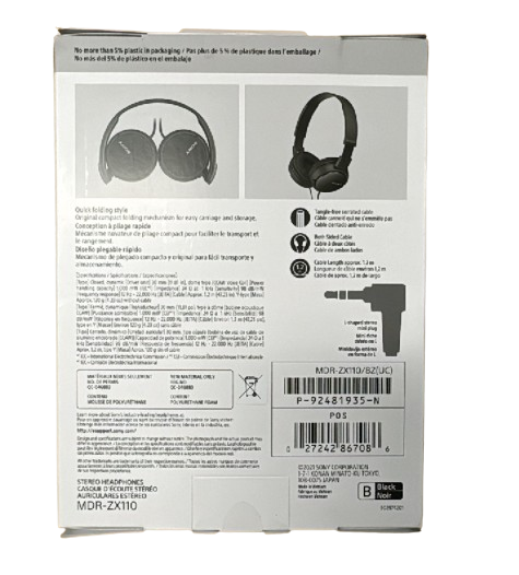 Sony Wired On-Ear Headphones, Black MDRZX110 | eBay