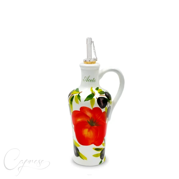 Bassano Ceramic Hand-Painted Vinegar Bottle 0.25L Tomatoes with Olive Motif