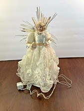 Vintage Light Up Angel Christmas Tree Topper White Lace Dress 12"