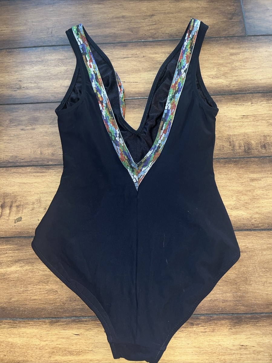 Gideon Oberson Black One-piece Swimsuit Plunge Neck Accent Sz 6 | eBay
