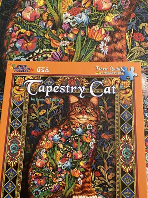 Tapestry Cat 1000 piece White Mountain Puzzle Flowers Lewis