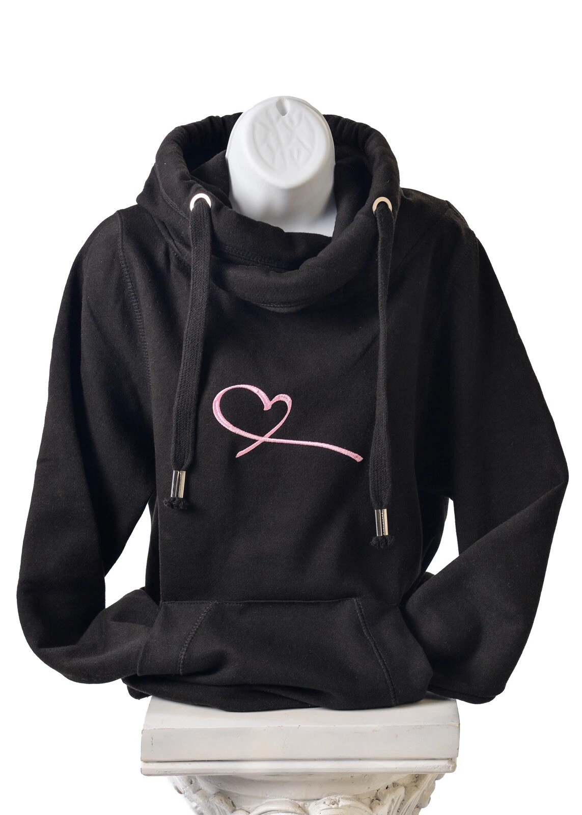 VETEMENTS Felpa donna collo incrociato nera con logo cuore rosa nuova taglia media