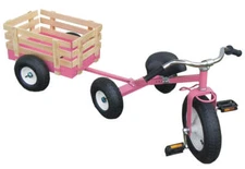 Children's Tricycle with Wagon, Pink with White Accents