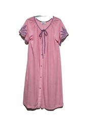 Vintage Terry Housecoat Lounger Robe Snap Front with Tie Neck 70s Pink Purple M