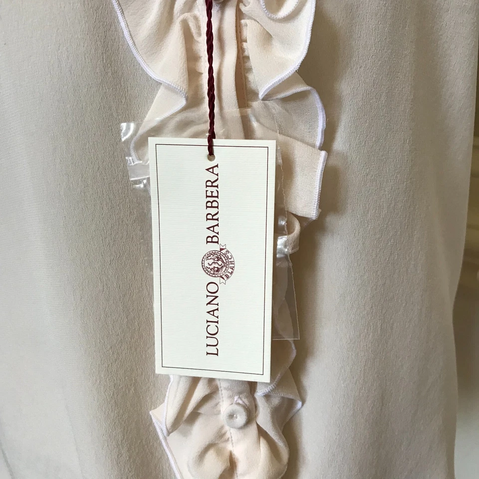 NUEVO CON ETIQUETAS Blusa Top Camisa Luciano Barbera Volantes Mujer 44 Mediana 8 Melocotón Crema NUEVA Foto 2 de 4