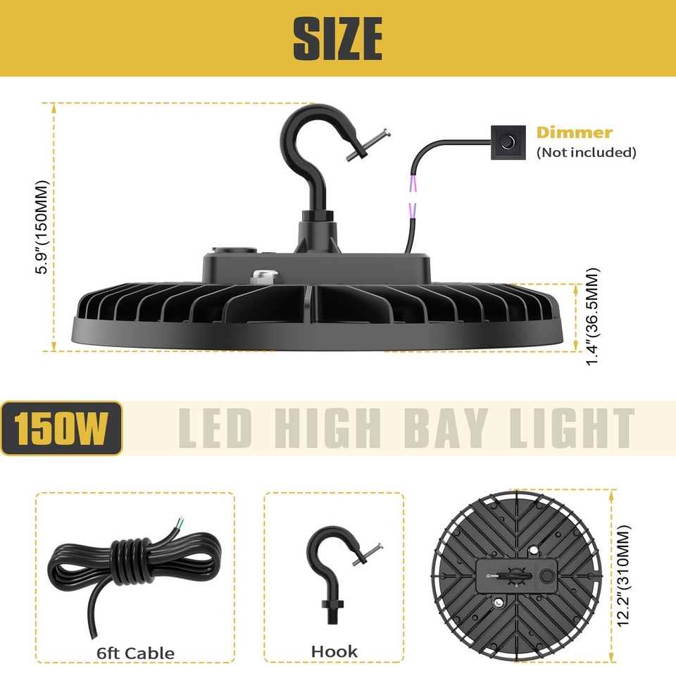 150W 3000K 4000K 5000K Shop Light UFO LED High Bay Light Commercial