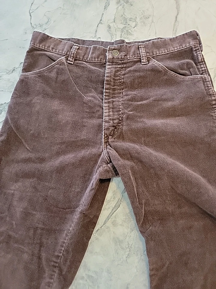 VELOUR BELL BOTTOMS Años 70 De Colección Raro SEDGEFIELD Marrón Chocolate Costuras Desteñidas C8 Foto 3 de 4