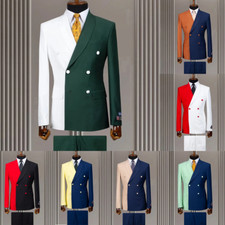 Business Men Suits Double Breasted Slim Fit Wedding Tuxedo Peak Lapel Groom Prom