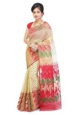 Resham Silk Genuine Dhakai Jamdani maslight cotton Saree without BP- Free Ship