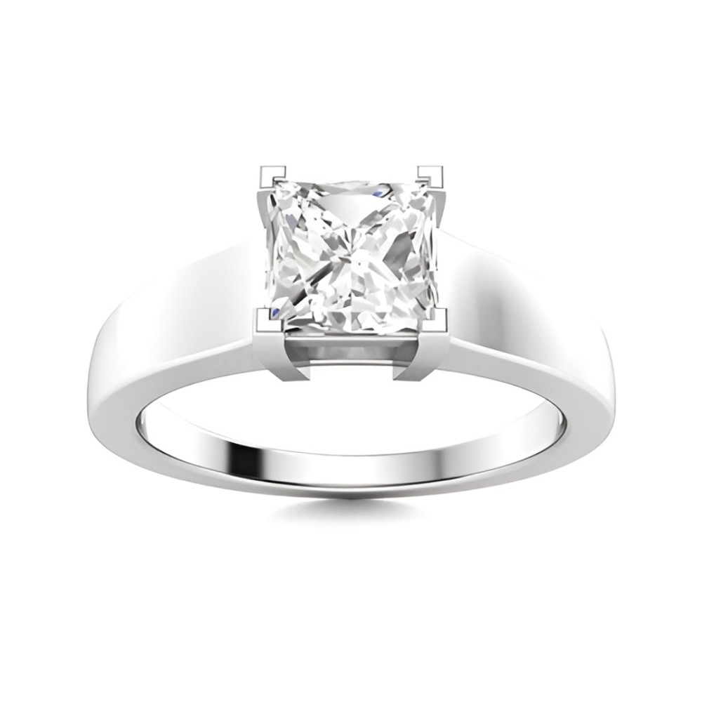 1 Carat Mens Engagement Band IGI Lab Grown Diamond 18K White Gold Princess Rings