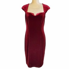 David Meister Dark Red Velvet Split Neck Cap Sleeve Bodycon Sheath Dress Women 8