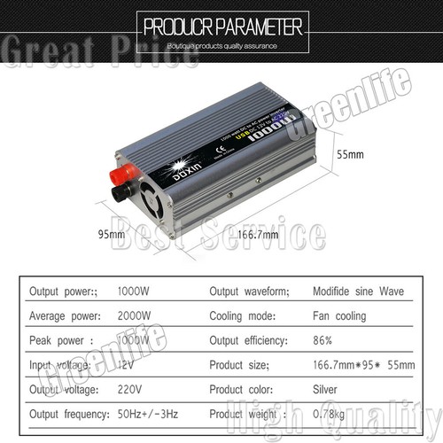 Onduleurs 500W-2000W pour véhicules Convertisseur DC 12/24V à 220V AC avec USB - Foto 9 di 19