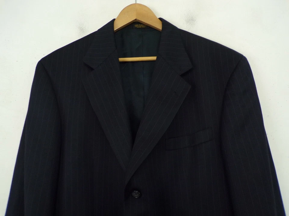 OSCAR DE LA RENTA Mens Size 44R Black Pinstriped 100% Wool Blazer Sport Coat - Image 2 of 4