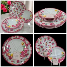 8pc Laura Ashley Summer Tea Rose Melamine DINNER / Salad App Dessert Plate Set