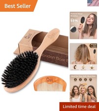 Boar Bristle Hair Brush for Thin and Fine Hair, Set with Bamboo Comb and 3 Ties