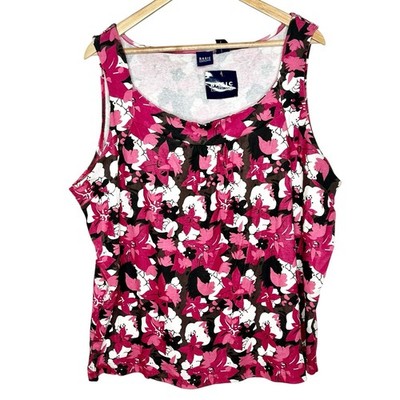 Y2K Vtg Basic Editions Floral Print Tank Top Womens 3X Pink Casual Tropical
