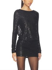 superdown Womens Black Sequin Long Sleeve Open Back Vania Mini Dress Size Small