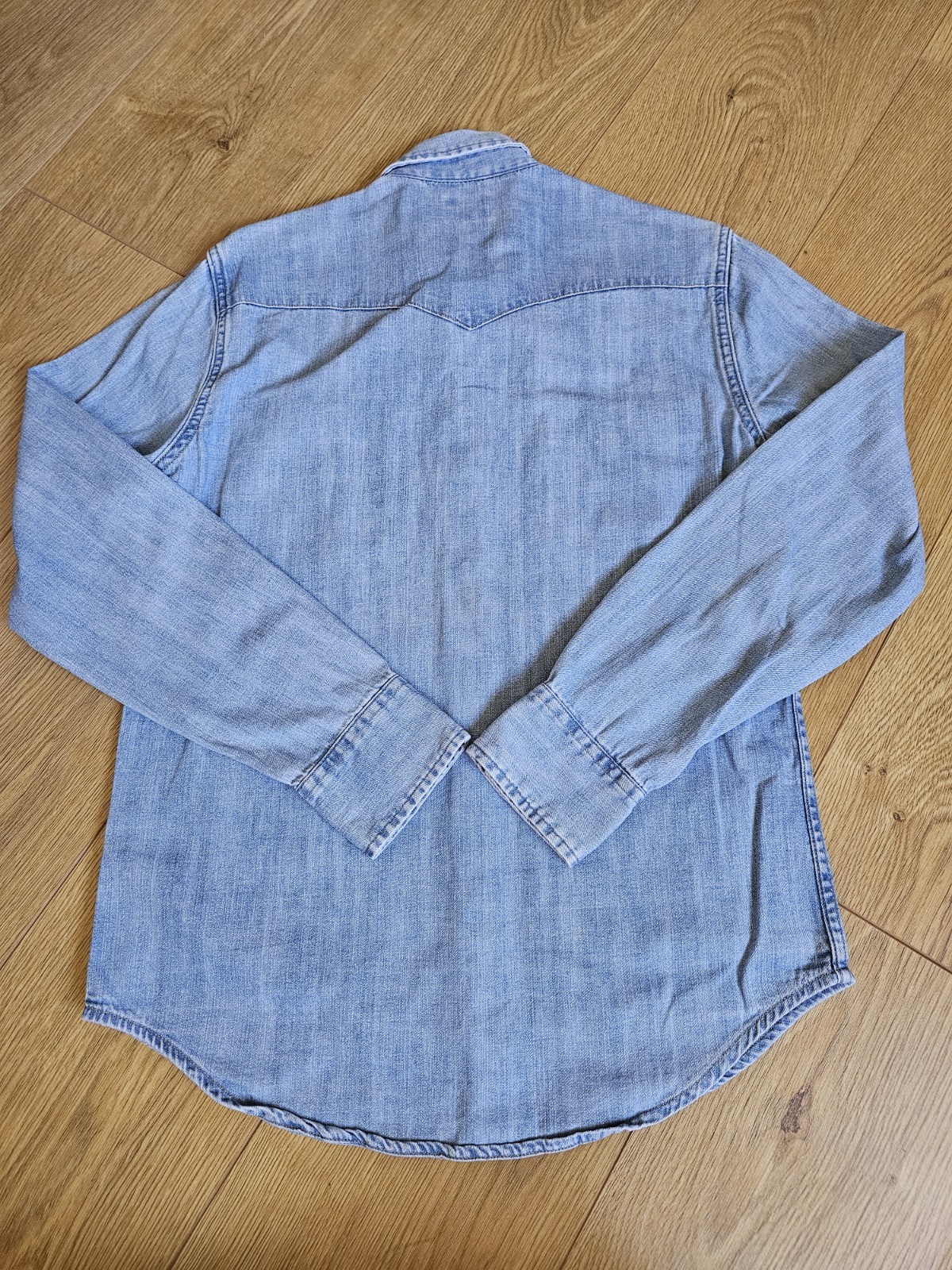 Levis Mens Small Chambray Light Wash Western Pearl Snap Shirt Long Sleeve Blue image 7