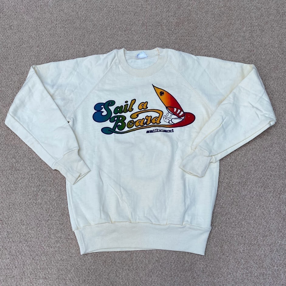 VINTAGE 70s Surf Jumper Mens XS Off White Cream Surfing Beach Raglan 70s/80s
