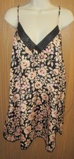 GILLIGAN O'MALLEY TAN floral COTTAGE CORE 100 SATIN GLOSSY nightgown L MINT