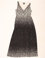 CHAPS Womens Sleeveless Maxi Dress UK 14 Large Black Spotted Polyester AH05
