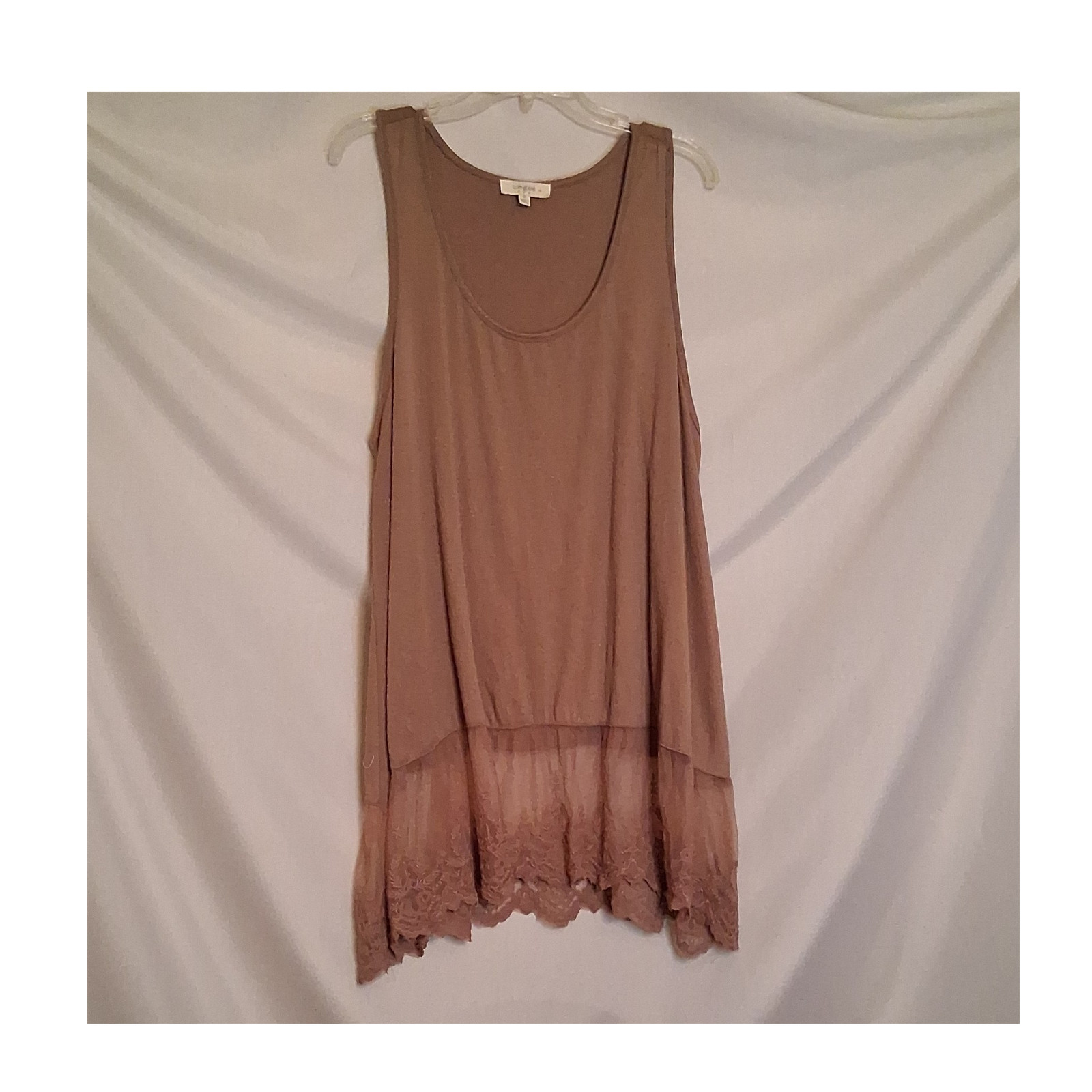 Umgee USA Women's Tank Top Sz XL Taupe Solid Layering Scoop Neck Sleeveless Lace