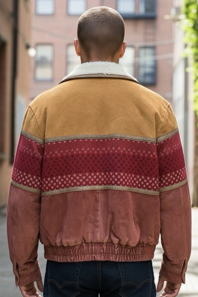 Vintage Shearling Jacket Patchwork Suede Lined Sh… - image 4