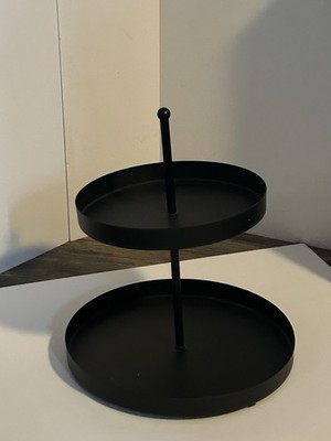 Two-Tiered Rustic Black Metal Tray Accent Country Farmhouse Decorated 2022