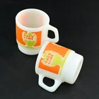 Vintage Taco Time Fire King Stackable Coffee Mugs Milk Glass Sign Green Cactus