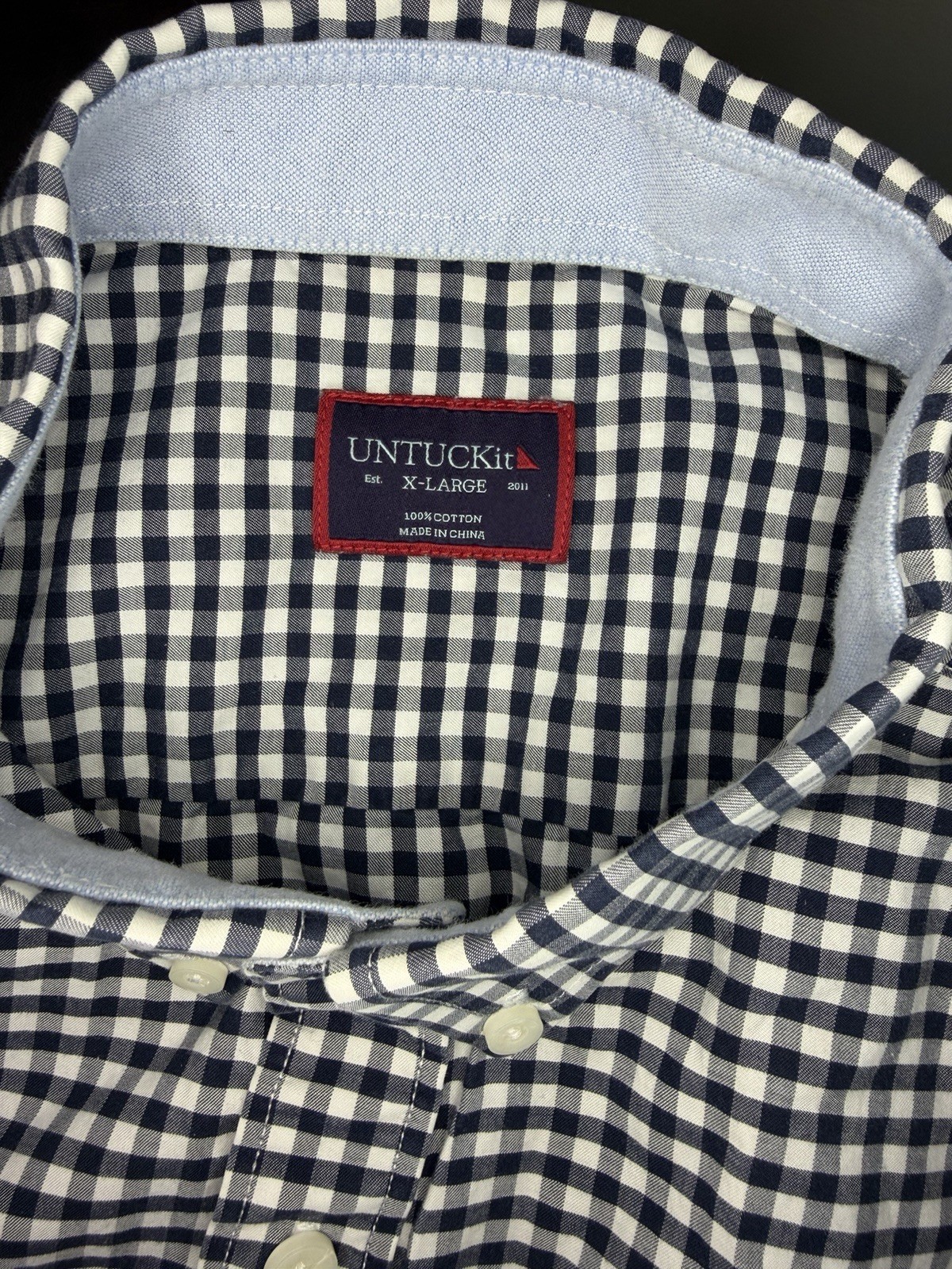 UNTUCKIT Gingham Checked Button Down Oxford Black… - image 8