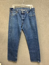 Levis 501 Jeans Mens 36x34 Blue Medium Wash Straight Button Fly WaterLess