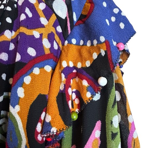 Farm Rio Under the Sea Blouse Multi Womens Size M Ruffle Beaded Colorful Boho - Picture 8 of 15