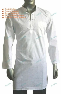 Weiße Herren Baumwolle Kurta indisch traditionell ethnisch solide Pathani sti... - Bild 1 von 4