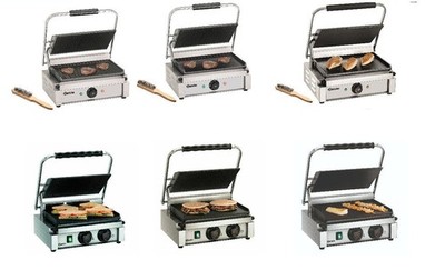 Bartscher Kontaktgrill Panini Elektro emaillierte Gußeisen Platten gerillt glatt