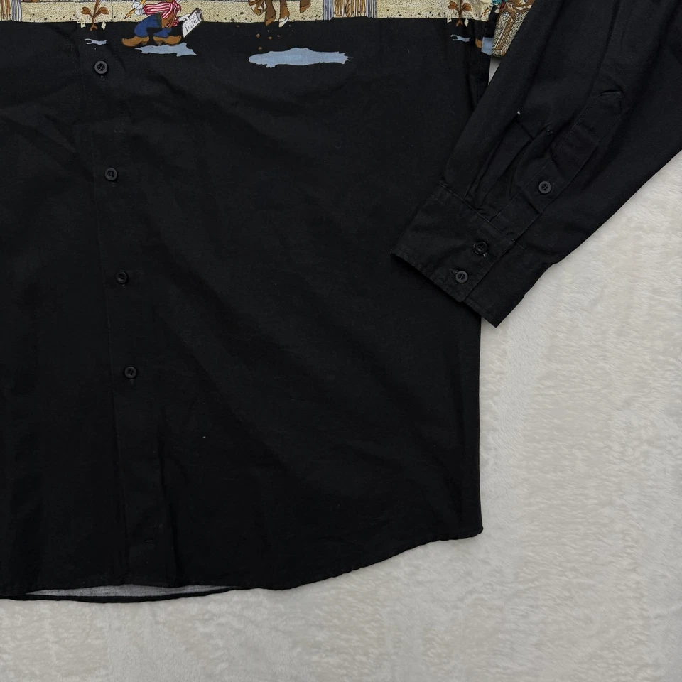 Camisa Western Masculina Vintage Looney Tunes Karman Extra Grande Preta Branca Rodeio EUA Anos 90 - Imagem 4 de 4