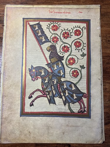 Lot Of 12 Vintage Codex Manesse Hand Tint Illustration Medieval Art Print - Picture 6 of 17