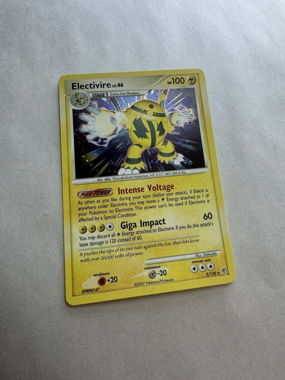 Pokémon ELECTIVIRE Card 3/130 Holo Rare Diamond & Pearl LP English Light Play